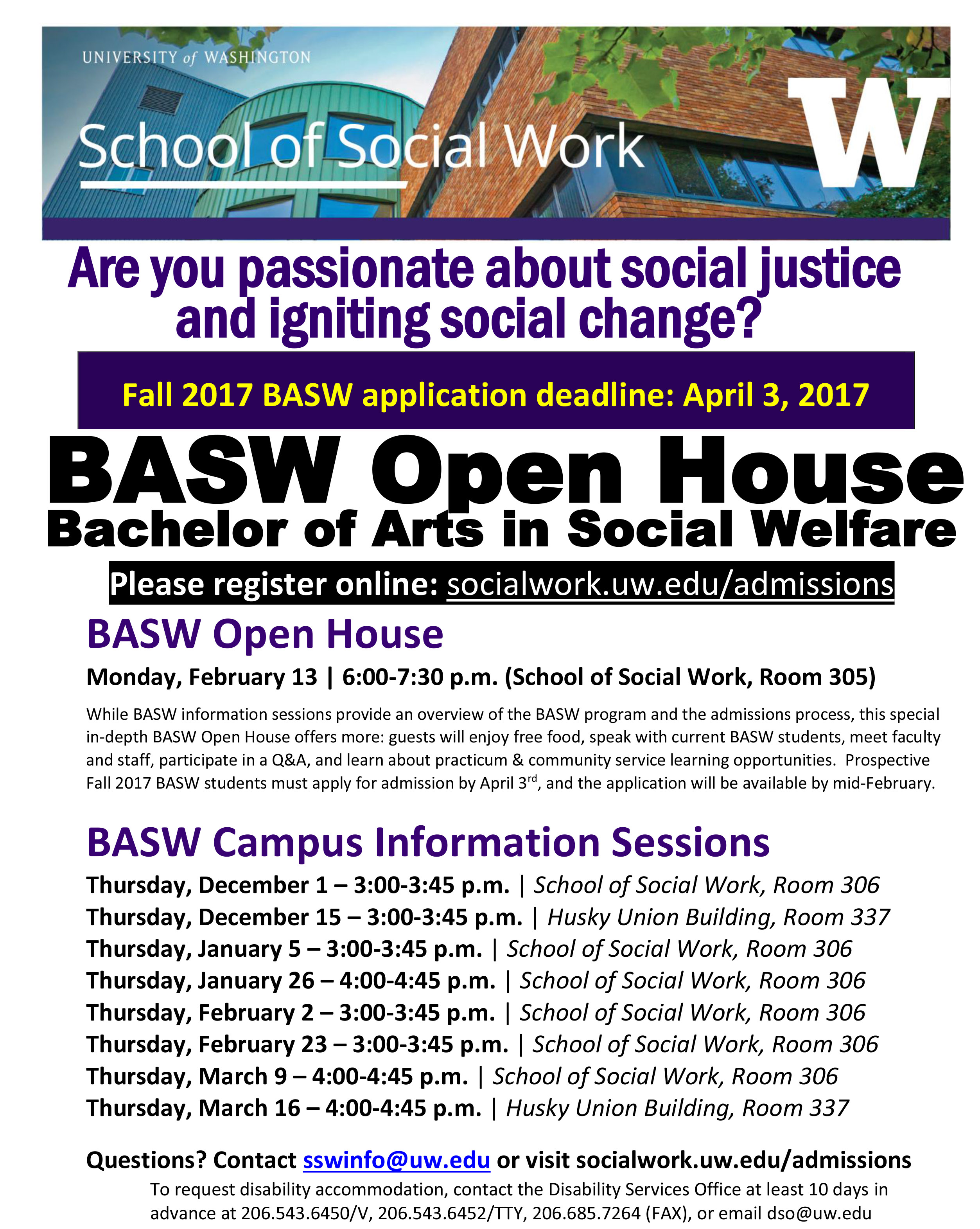 BASW Open House and Info Sessions flyer